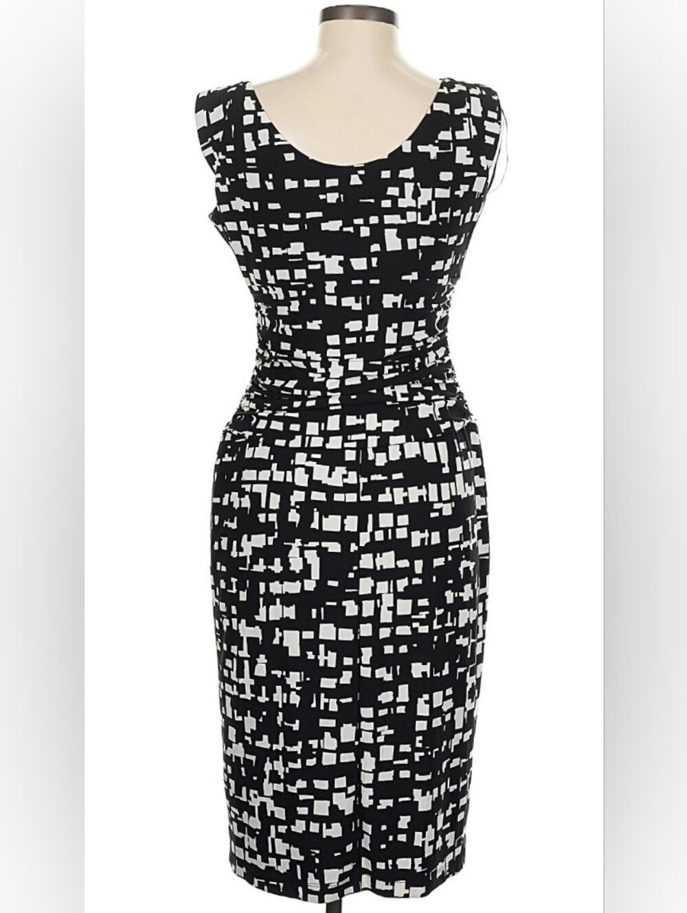 Nine West Black and White Geometric Midi Sheath Dress